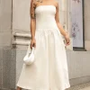 DROP-WAIST STRAPLESS TWILL DRESS