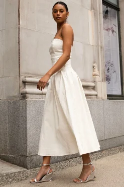 DROP-WAIST STRAPLESS TWILL DRESS
