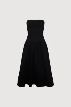 DROP-WAIST STRAPLESS TWILL DRESS