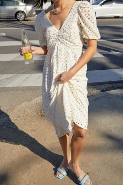 EYELET MIDI DRESS