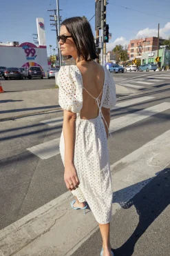 EYELET MIDI DRESS