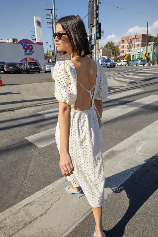EYELET MIDI DRESS