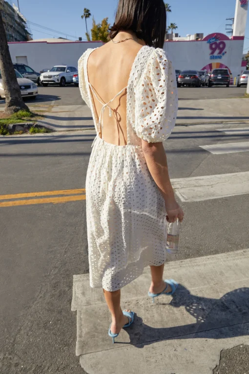 EYELET MIDI DRESS