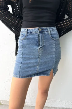FITTED JEAN MINI JEAN SKIRT