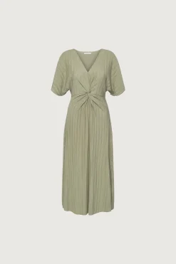 FRONT KNOT PLEATED MIDI DRESS