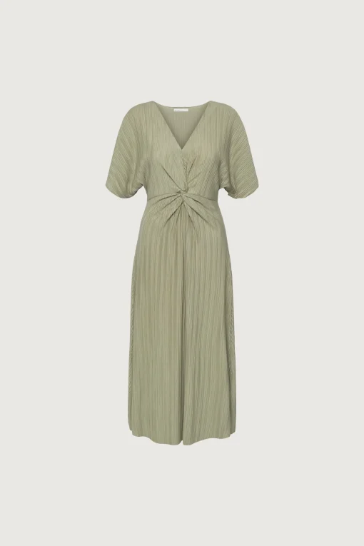 FRONT KNOT PLEATED MIDI DRESS