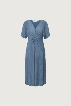 FRONT KNOT PLEATED MIDI DRESS