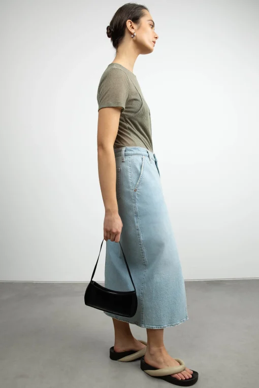 FRONT SLIT DENIM MIDI SKIRT