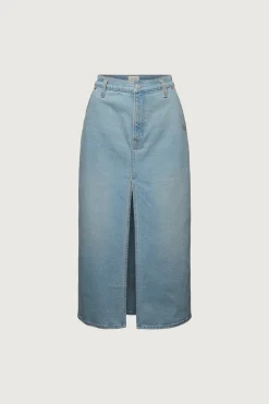 FRONT SLIT DENIM MIDI SKIRT