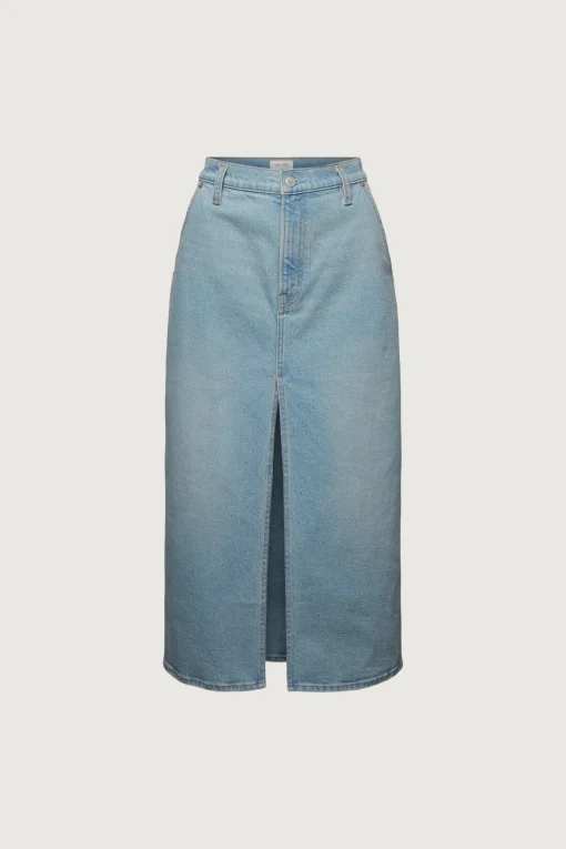 FRONT SLIT DENIM MIDI SKIRT