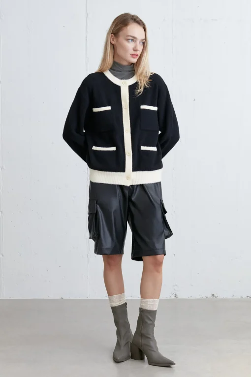 FUZZY COLOUR BLOCK CARDIGAN