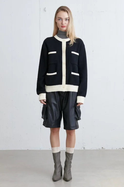 FUZZY COLOUR BLOCK CARDIGAN
