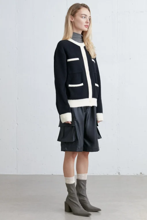 FUZZY COLOUR BLOCK CARDIGAN