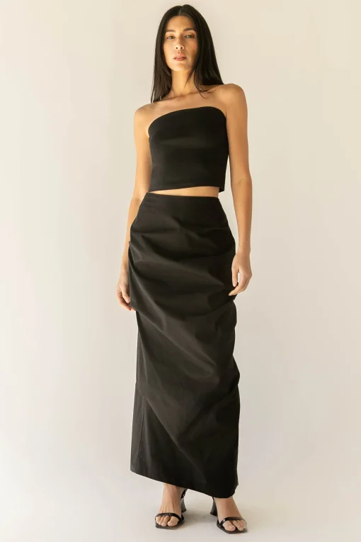 GATHERED DETAIL COLUMN MAXI SKIRT
