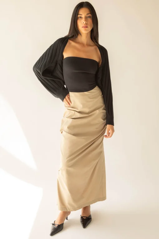 GATHERED DETAIL COLUMN MAXI SKIRT