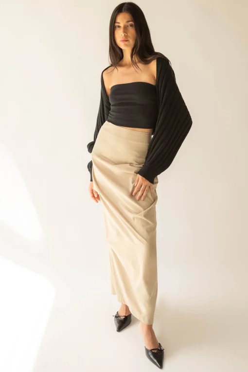 GATHERED DETAIL COLUMN MAXI SKIRT