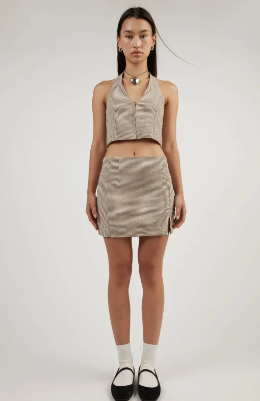 GINGHAM MINI SKIRT WITH FRONT SLIT