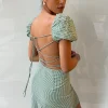 GINGHAM PUFF SLEEVE MINI DRESS