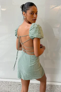 GINGHAM PUFF SLEEVE MINI DRESS