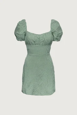 GINGHAM PUFF SLEEVE MINI DRESS
