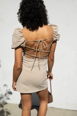 GINGHAM PUFF SLEEVE MINI DRESS