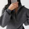 HIGH NECKLINE ZIP UP SWEATER