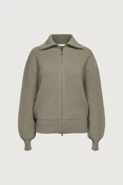 HIGH NECKLINE ZIP UP SWEATER