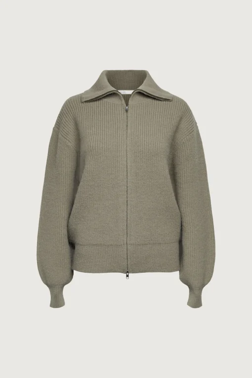 HIGH NECKLINE ZIP UP SWEATER