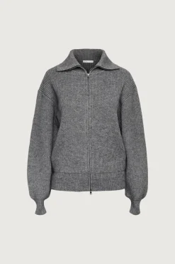 HIGH NECKLINE ZIP UP SWEATER