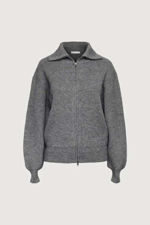 HIGH NECKLINE ZIP UP SWEATER