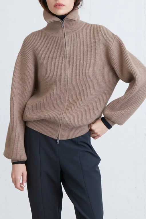 HIGH NECKLINE ZIP UP SWEATER