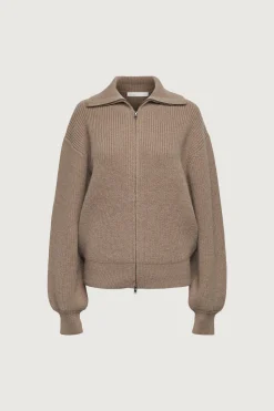 HIGH NECKLINE ZIP UP SWEATER