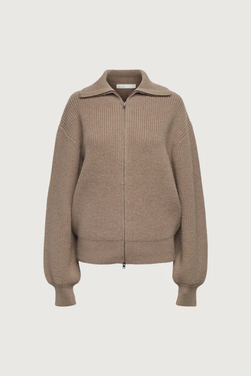 HIGH NECKLINE ZIP UP SWEATER