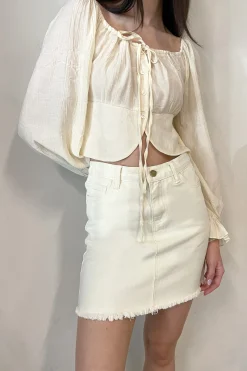IVORY DENIM MINI SKIRT