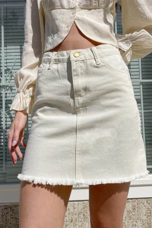 IVORY DENIM MINI SKIRT