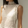 LACE MOCKNECK TANK TOP WITH BOWS