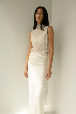 LACE MOCKNECK TANK TOP WITH BOWS