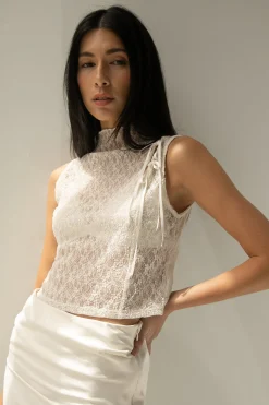 LACE MOCKNECK TANK TOP WITH BOWS