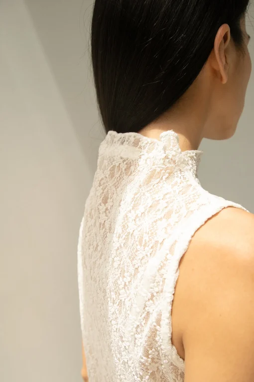 LACE MOCKNECK TANK TOP WITH BOWS