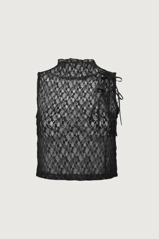 LACE MOCKNECK TANK TOP WITH BOWS