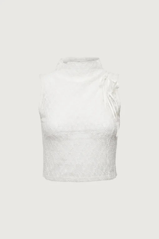 LACE MOCKNECK TANK TOP WITH BOWS