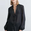 LACE-UP CHIFFON BLOUSE