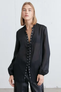 LACE-UP CHIFFON BLOUSE
