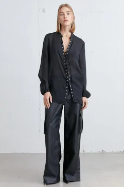 LACE-UP CHIFFON BLOUSE