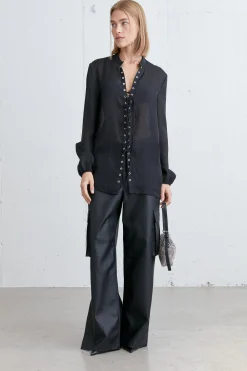 LACE-UP CHIFFON BLOUSE