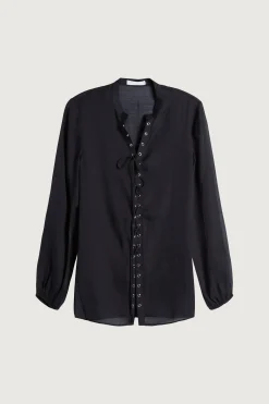 LACE-UP CHIFFON BLOUSE