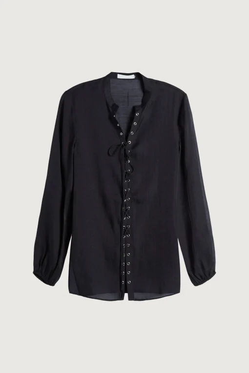 LACE-UP CHIFFON BLOUSE