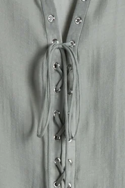 LACE-UP CHIFFON BLOUSE