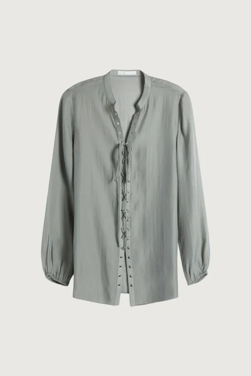 LACE-UP CHIFFON BLOUSE