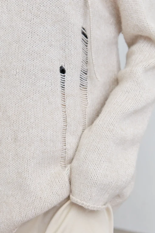 LACE-UP DISTRESSED SWEATER
